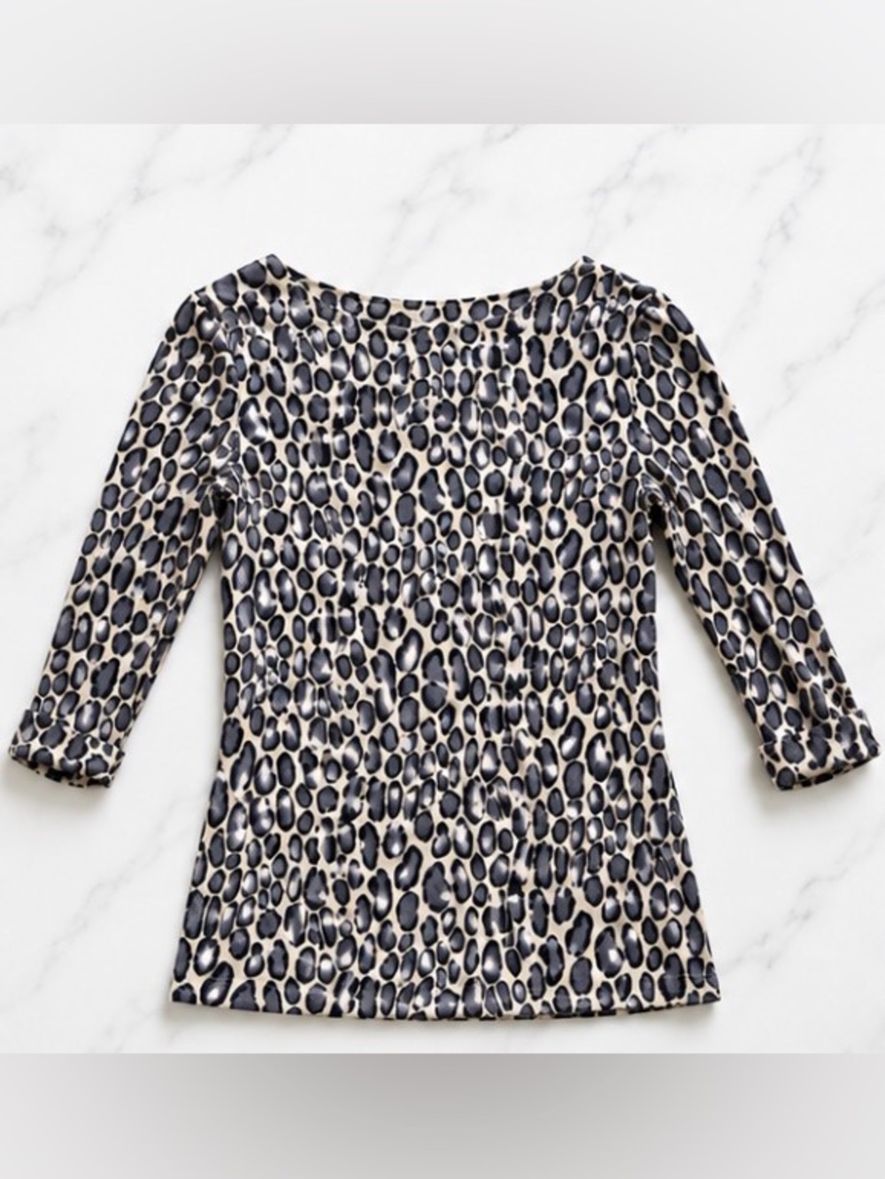 Boden Leopard-Print Top in Beige, Black, and Gray - Good condition